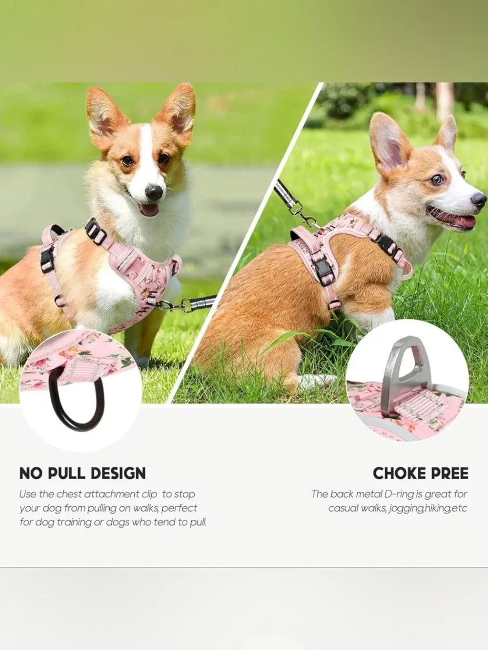 Timos Dog Harness, No Pull No Choke, Easy On & Off, Flower Pink, Small